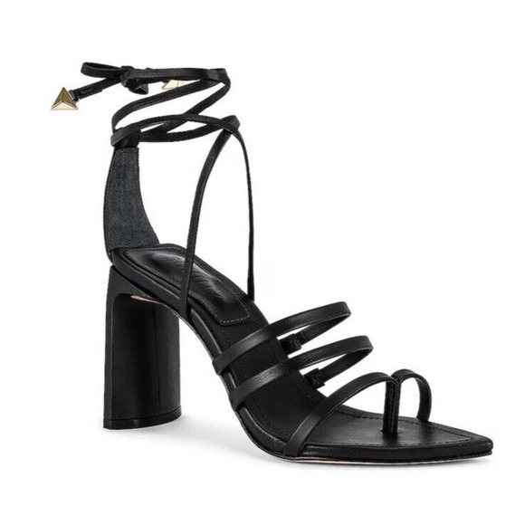 SCHUTZ Shoes - Schutz Leaf Strappy Lace Up Heels Women's Black Gold Detail Size 10 EUC